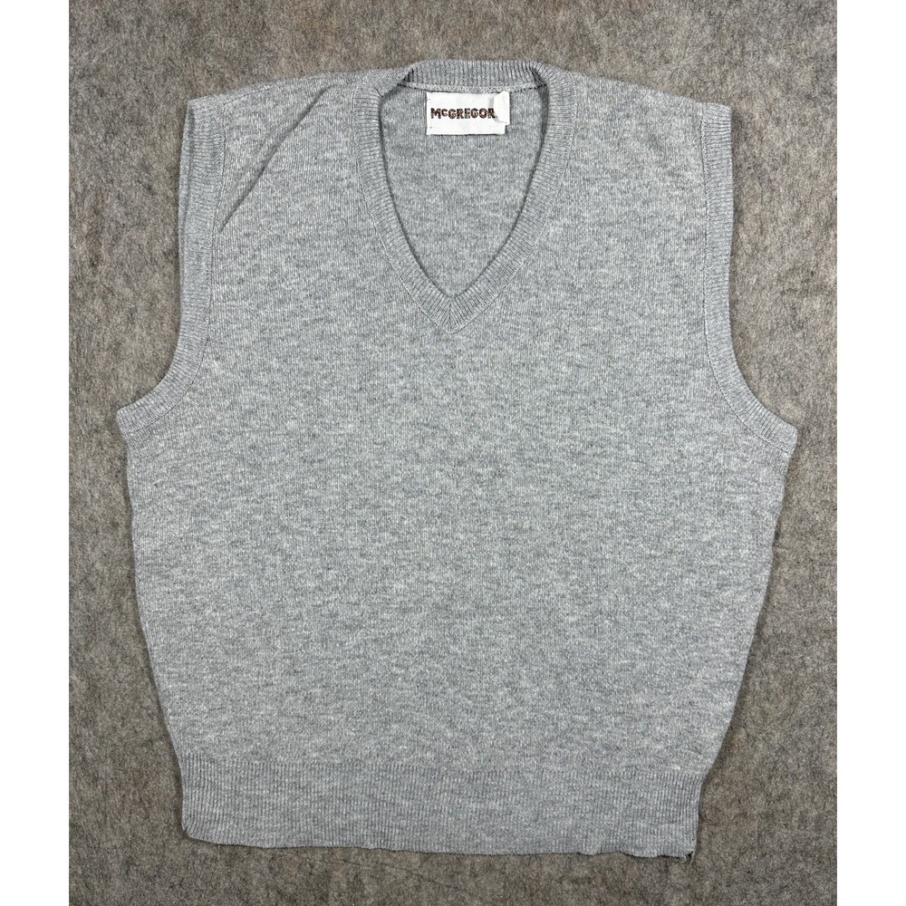 Vintage McGregor Sweater Vest Mens Medium Gray V Neck Acrylic USA Made